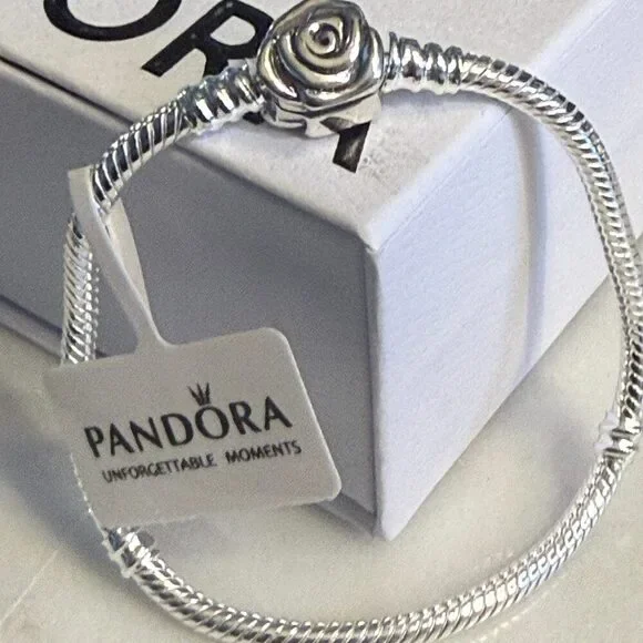 Authentic Pandora, SIZE 22CM, Silver Rose Clasp Chain Bracelet - Picture 6 of 8